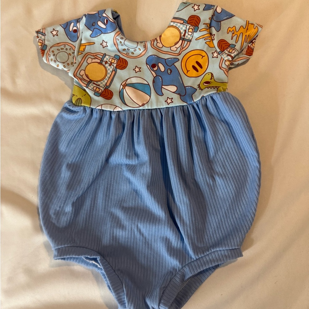 Whimsical Blue Bodysuit with Flutter Sleeves